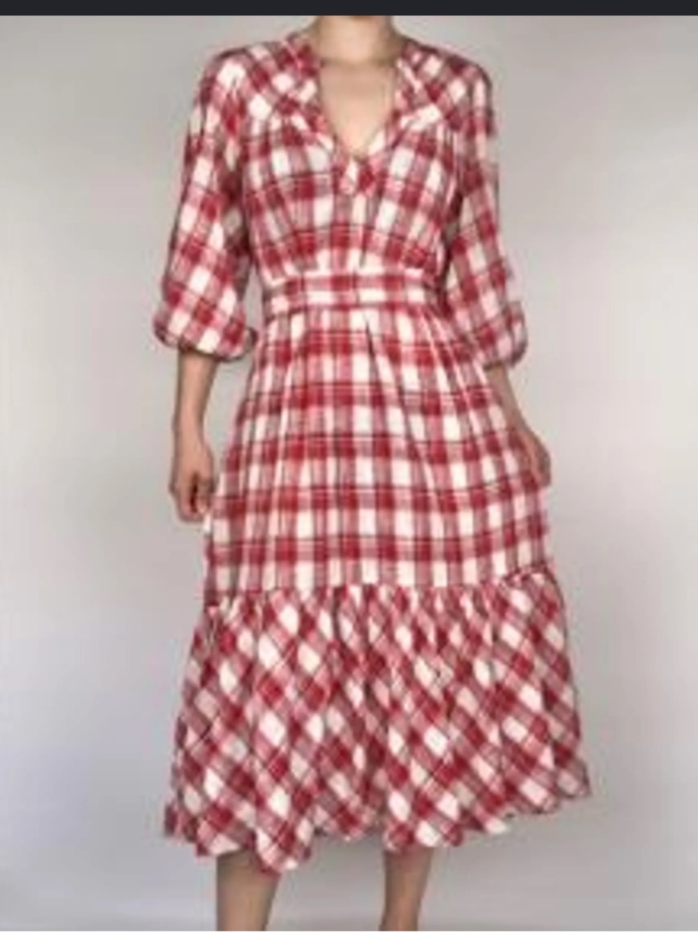 Anthropologie dRA Red & White Plaid Prairie Style Dress small 100% cotton